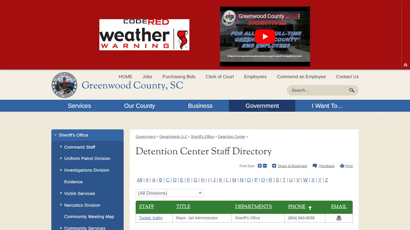 Detention Center Staff Directory | Greenwood County, SC