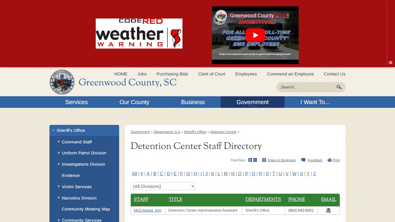 Detention Center Staff Directory | Greenwood County, SC